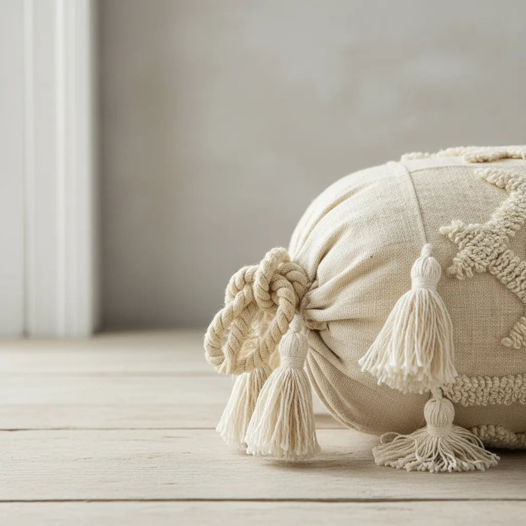 Cojín Bohemio Cilíndrico Caramelo 26×65 cm – Estilo Boho Natural