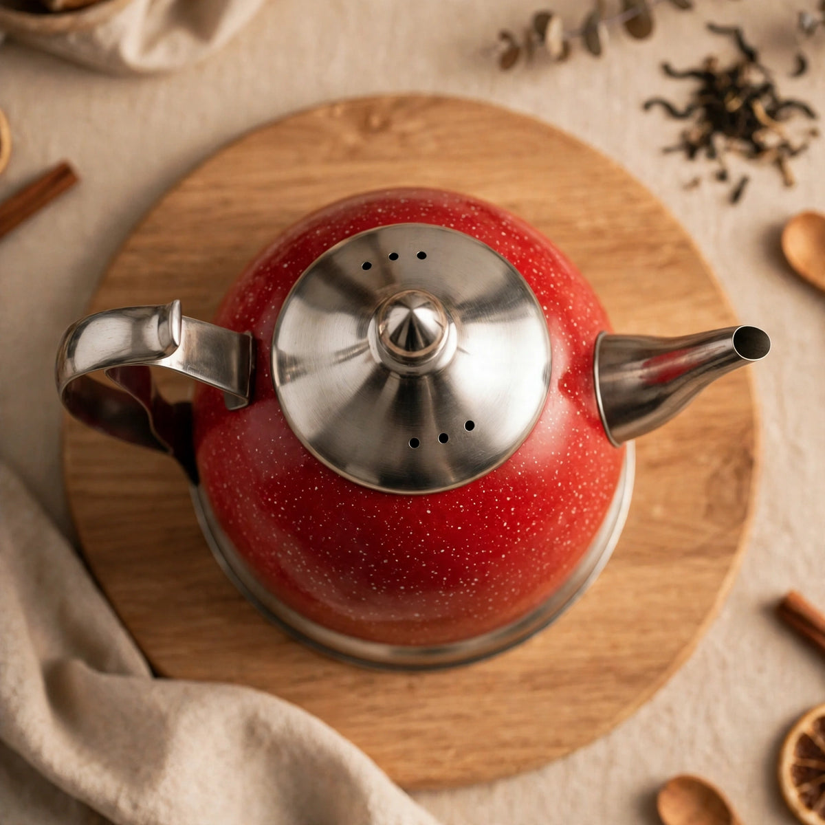 Tetera de Acero Inoxidable 1 Litro Diseño Moteado Rojo