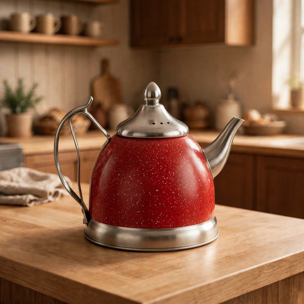 Tetera de Acero Inoxidable 1 Litro Diseño Moteado Rojo