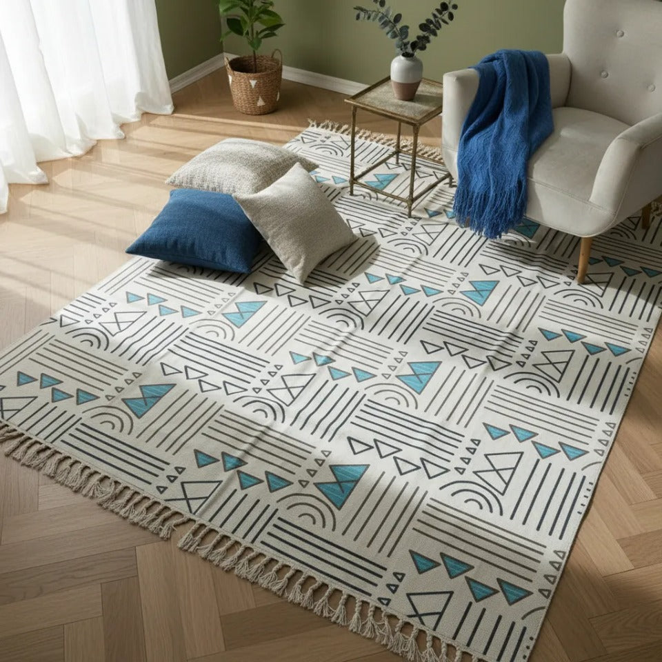 Alfombra Kilim Algodón Nordic Azul 180x200 Cm
