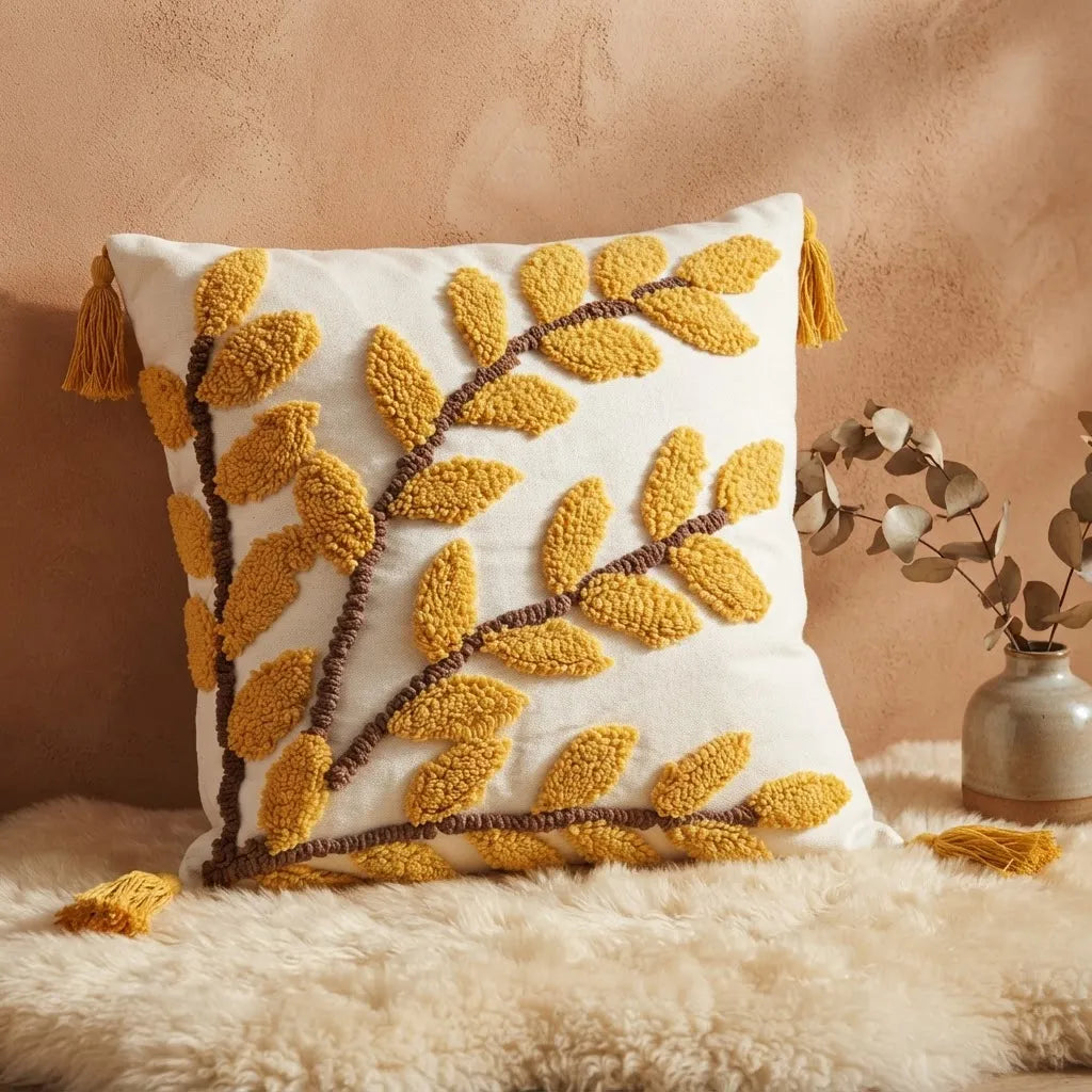Fundas de cojines Boho Ramas de Otoño Mostaza 45 × 45 cm