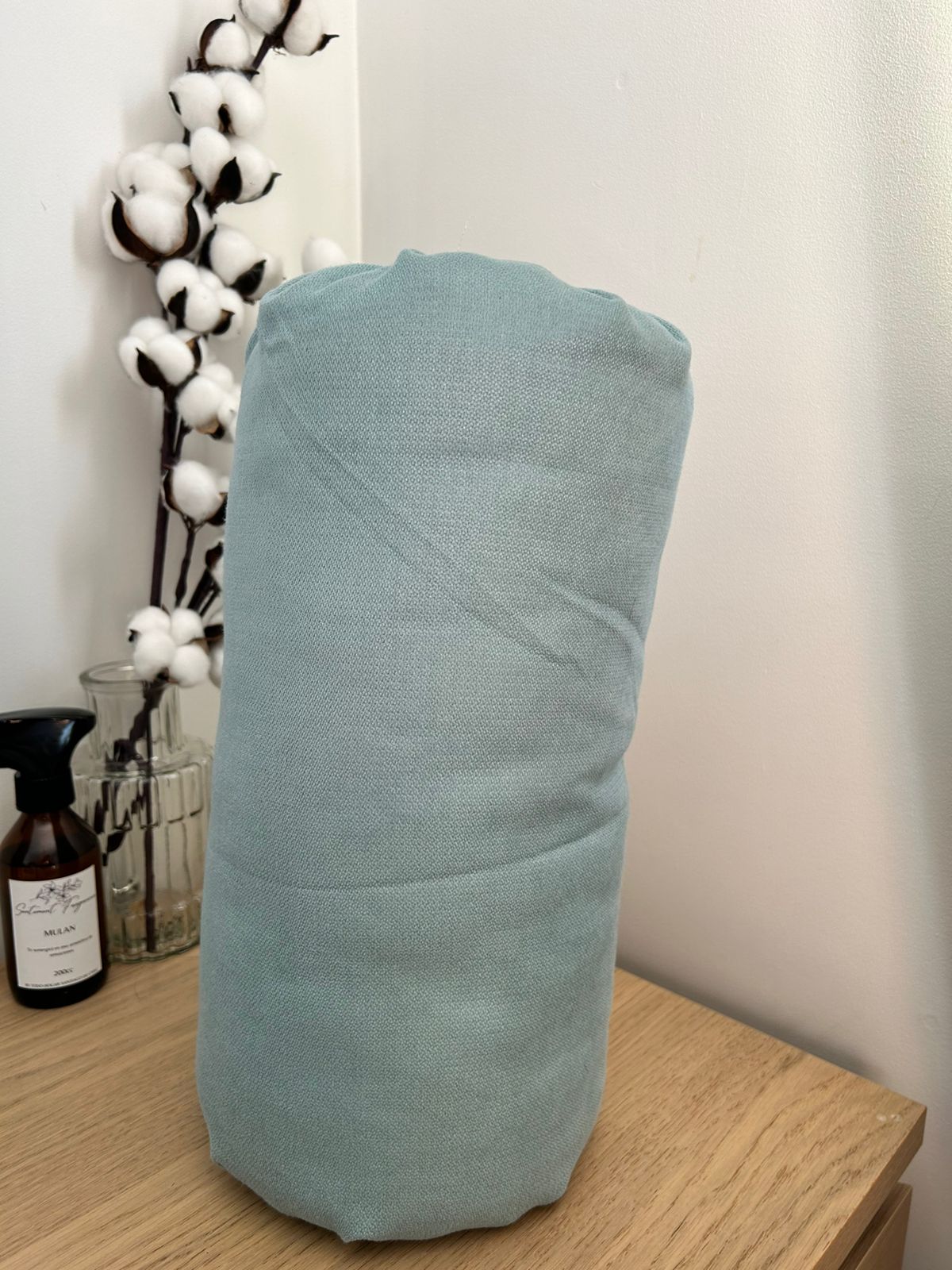 Cojín cilíndrico lino celeste