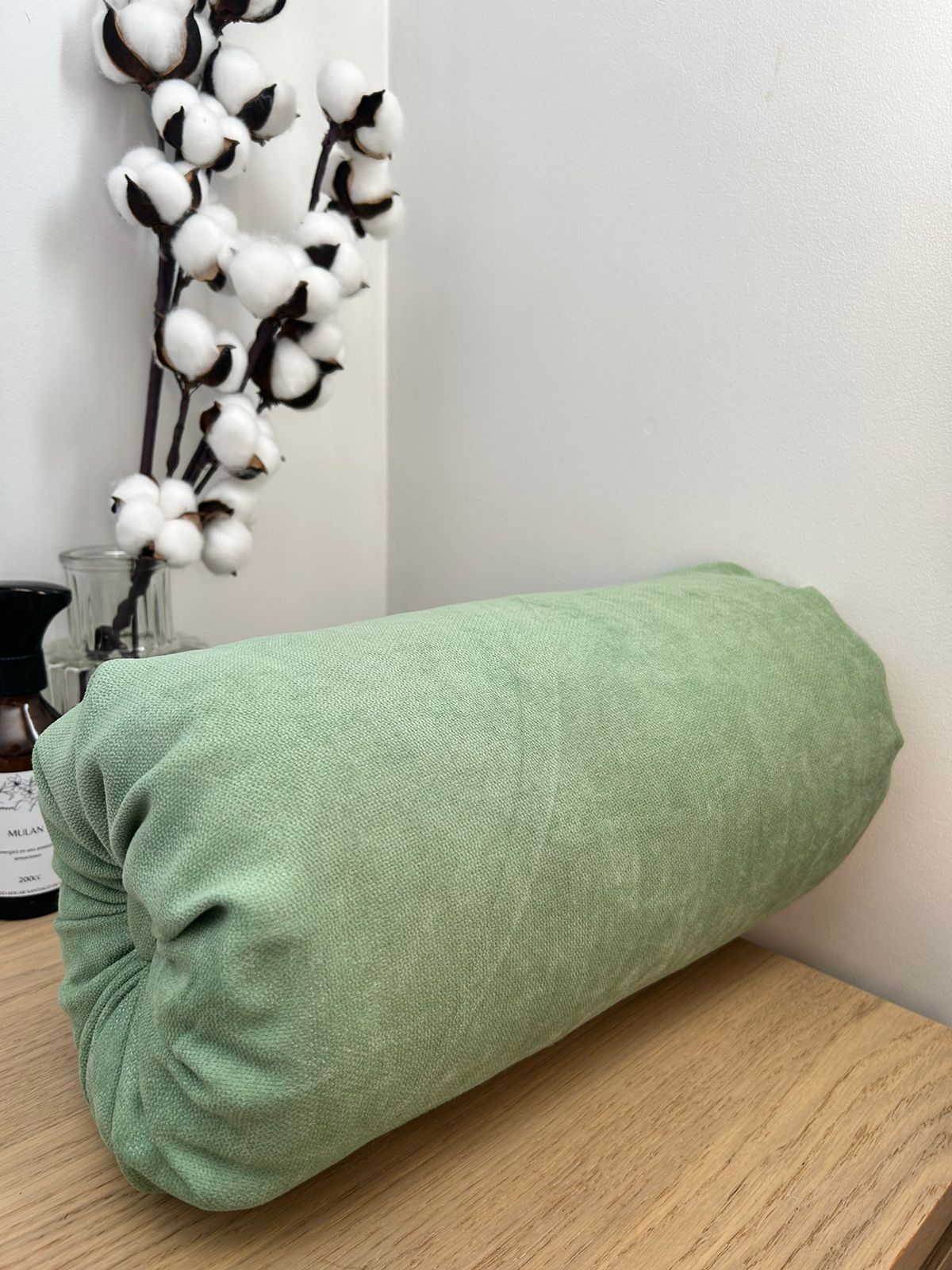 Cojín cilíndrico lino, verde