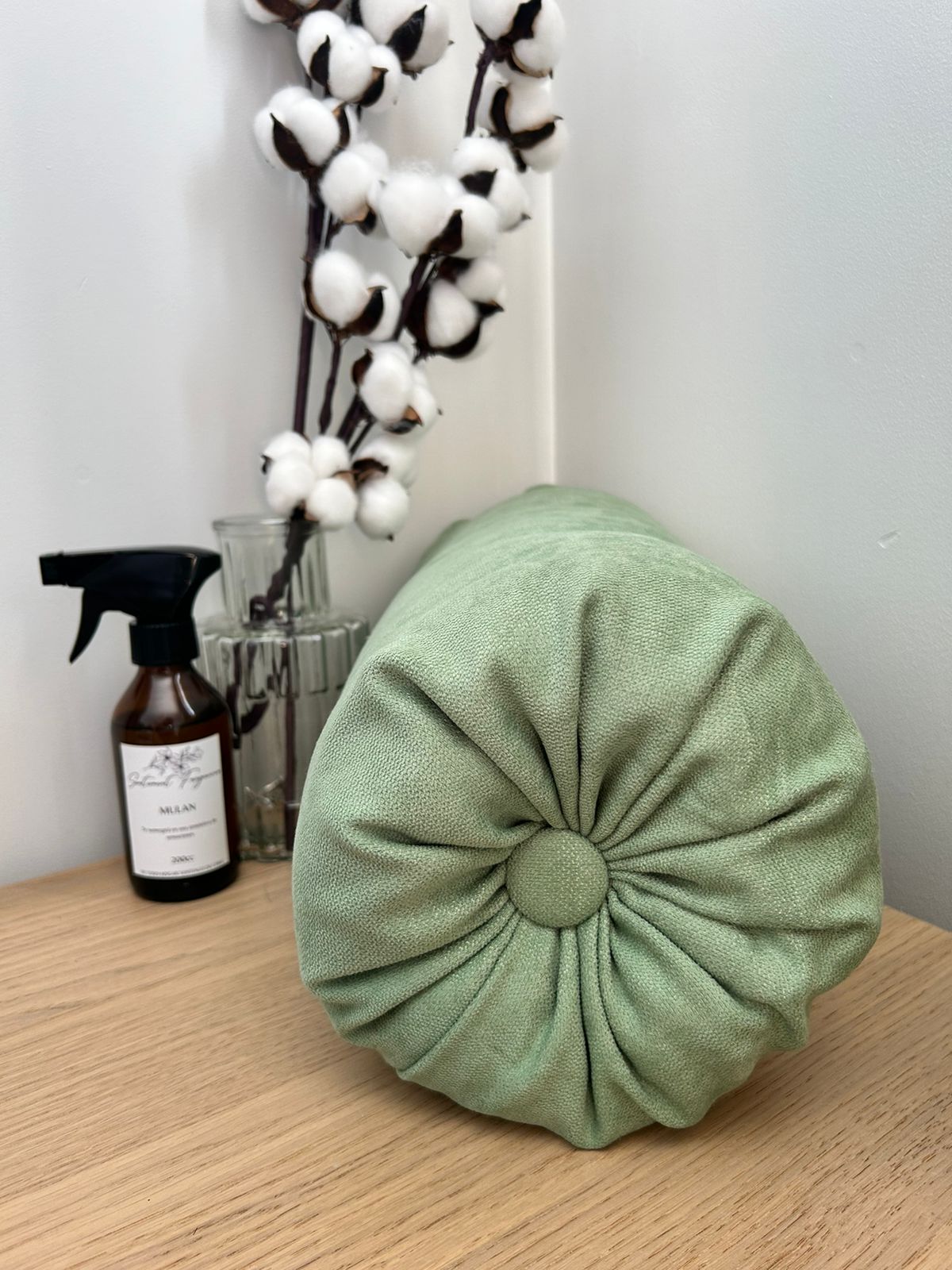 Cojín cilíndrico lino, verde