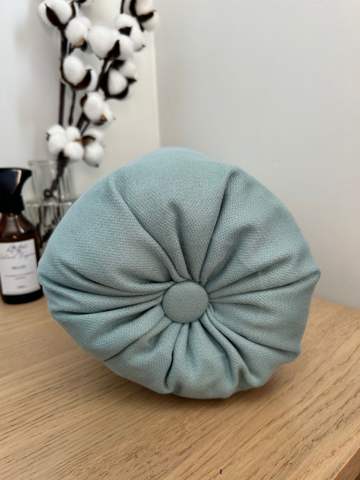 Cojín cilíndrico lino celeste