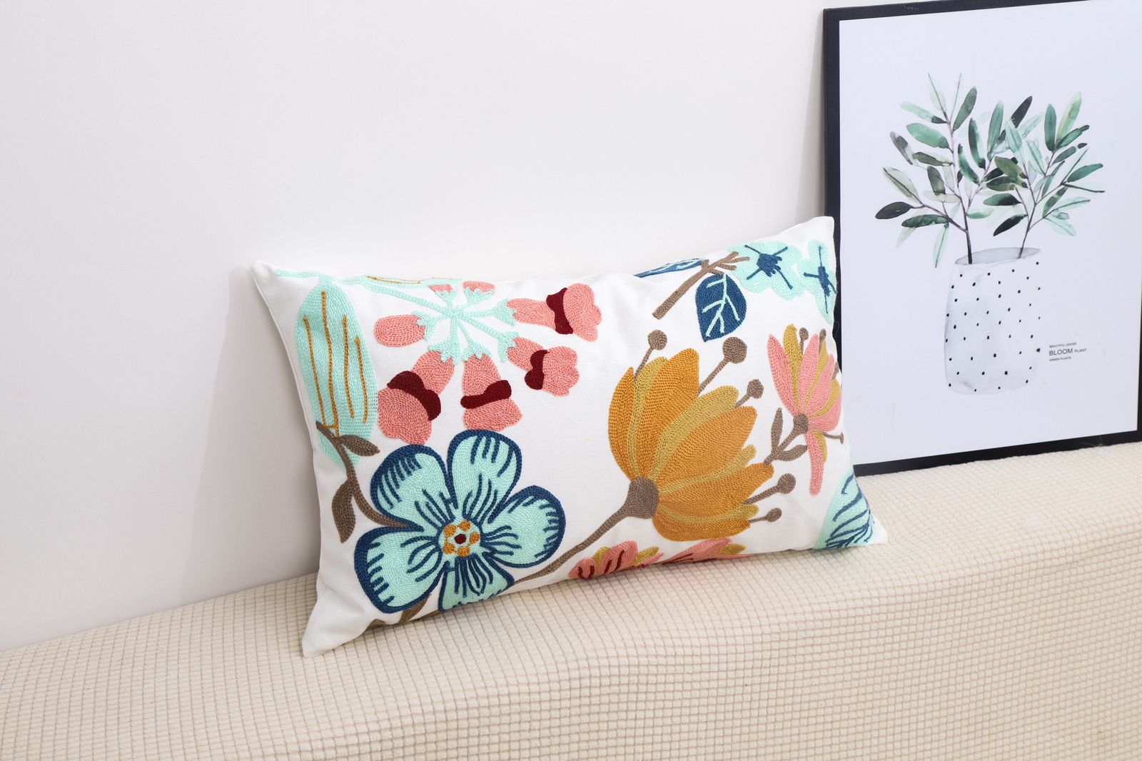 Fundas de cojines bordadas en 45x45cm y 30x50cm