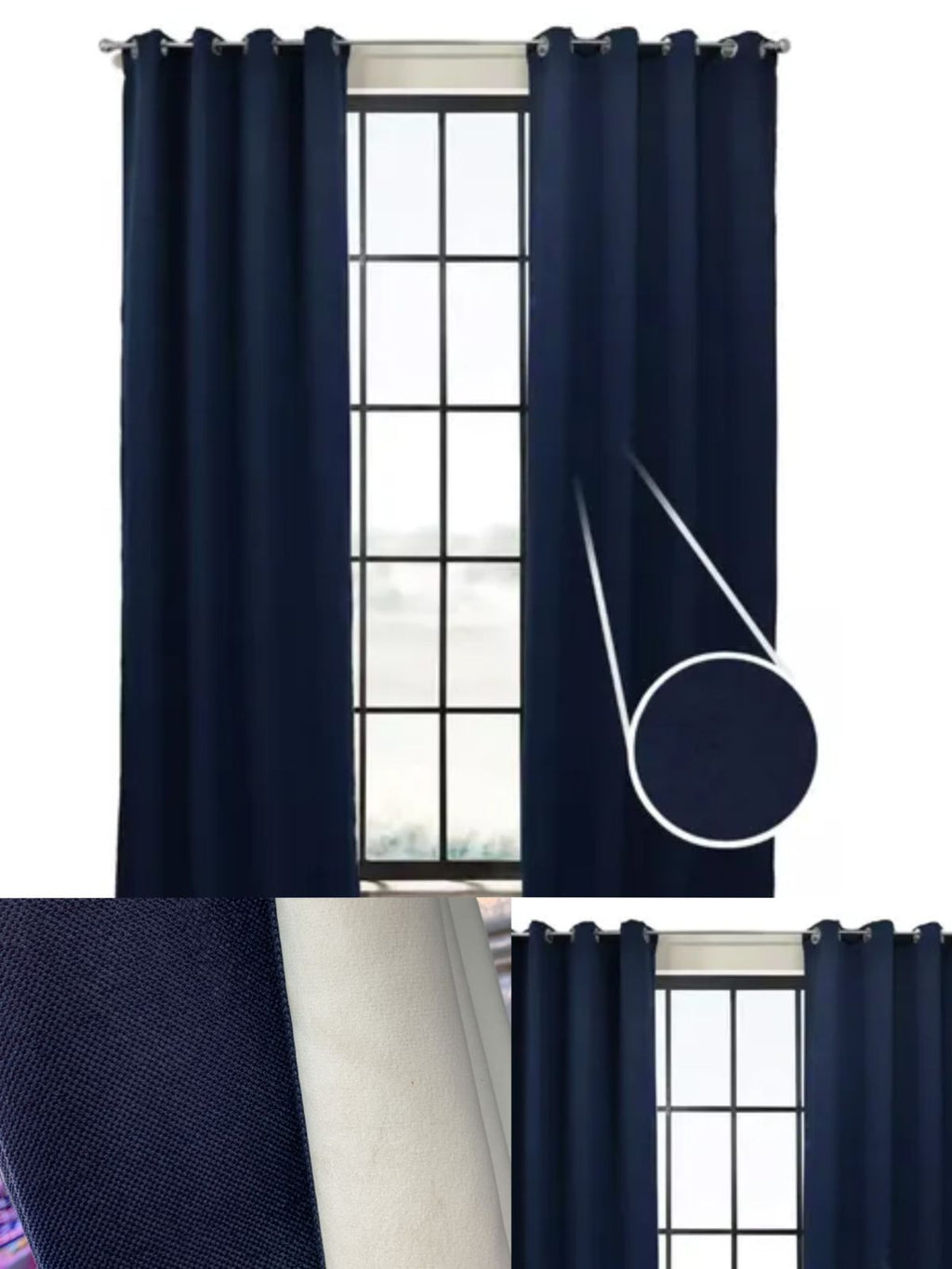 Cortinas back out engomada, azul oscuro