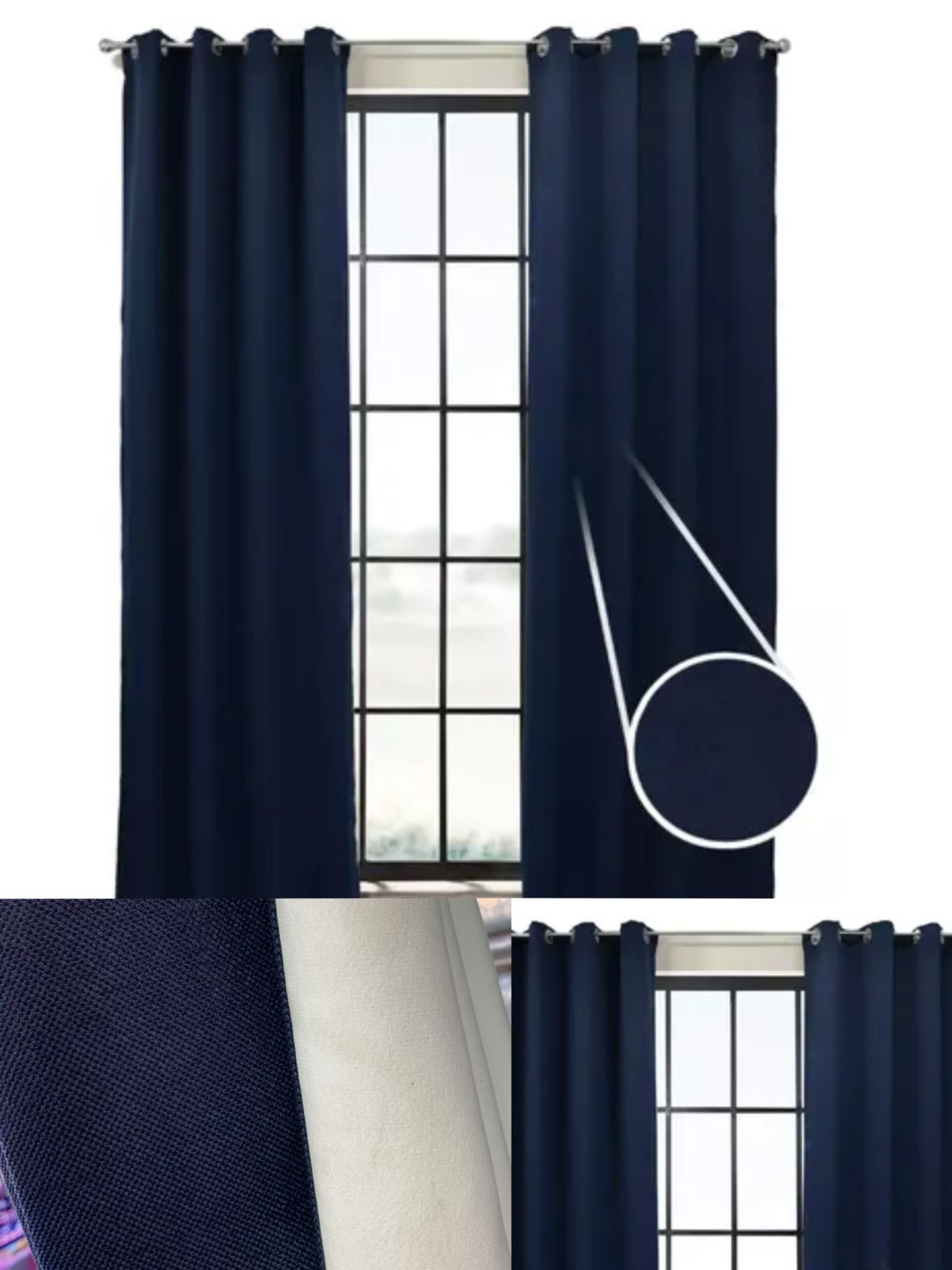 Cortinas back out engomada, azul oscuro