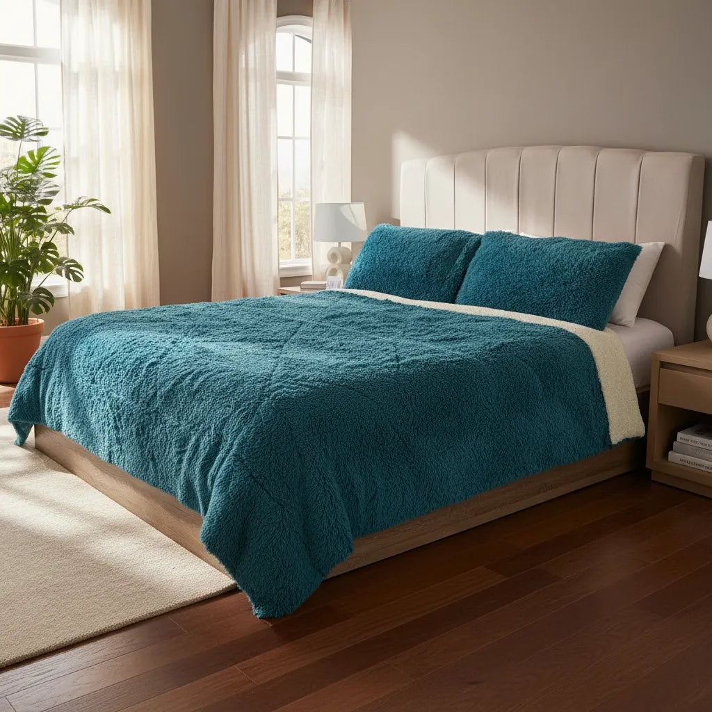 Cubrecama Sherpa 2 Plazas Turquesa | Extra Suave