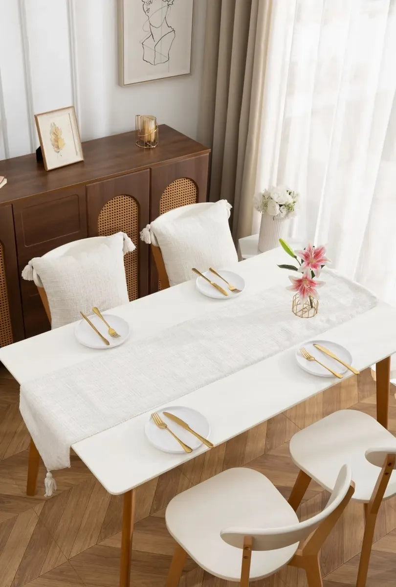 Camino De Mesa Chenille Blanco Texturizado 30 × 180cm
