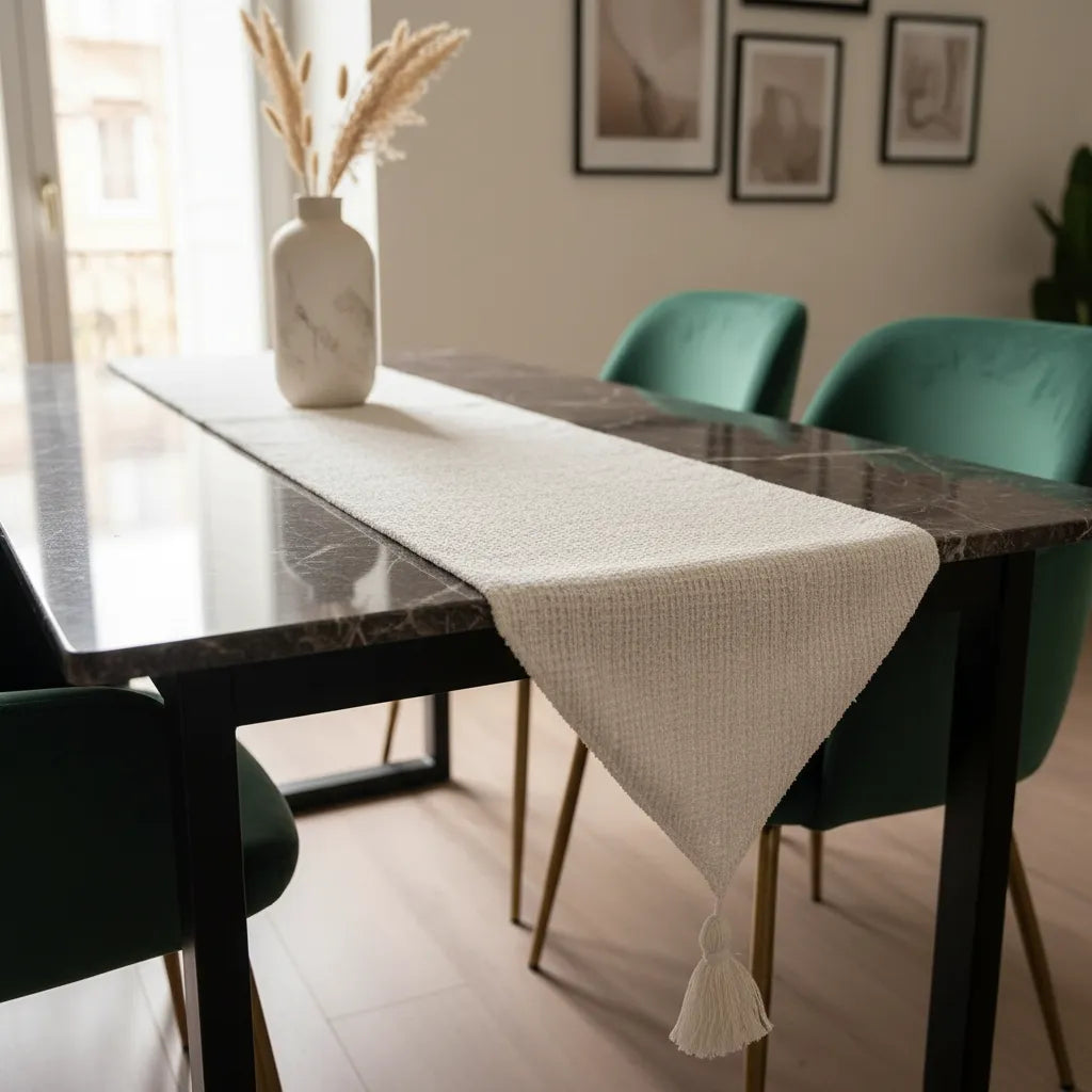 Camino De Mesa Chenille Blanco Texturizado 30 × 180cm