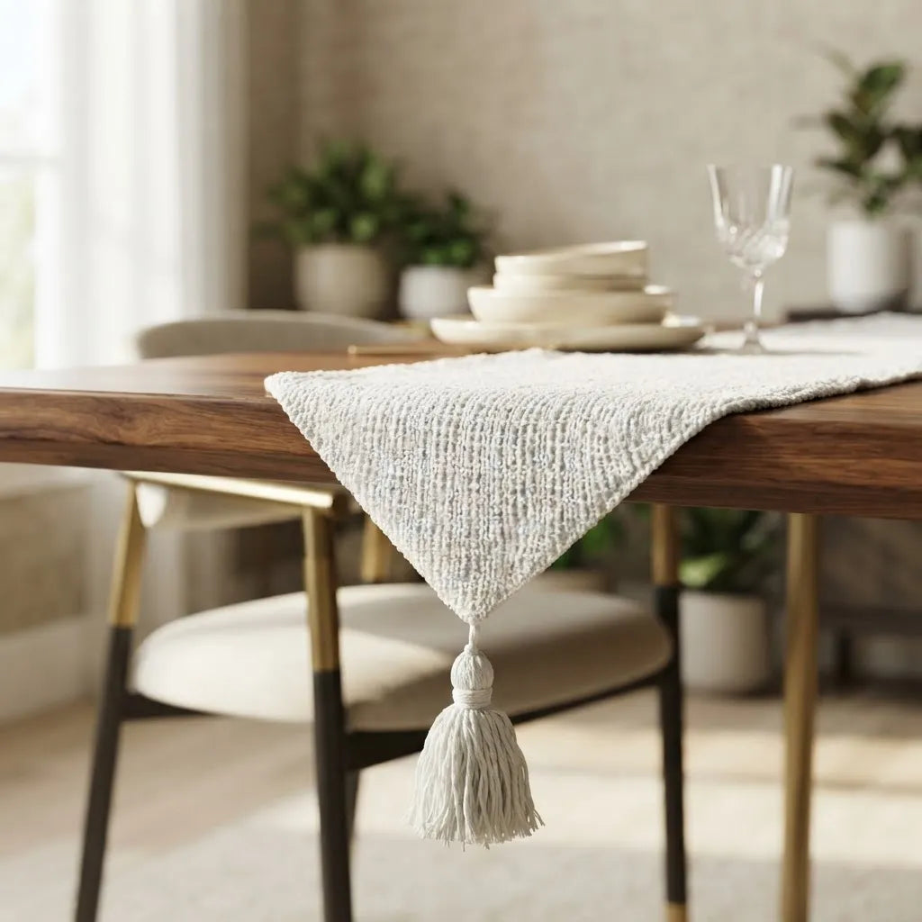 Camino De Mesa Chenille Blanco Texturizado 30 × 180cm