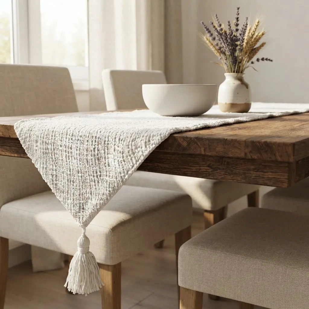 Camino De Mesa Chenille Blanco Texturizado 30 × 180cm
