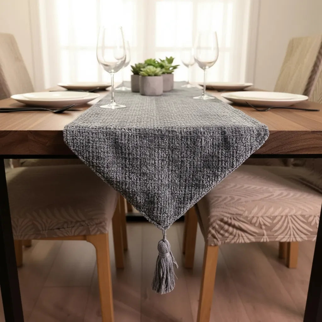 Camino De Mesa Chenille Gris Texturizado 30 × 180cm