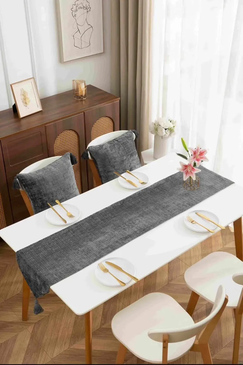 Camino De Mesa Chenille Gris Texturizado 30 × 180cm