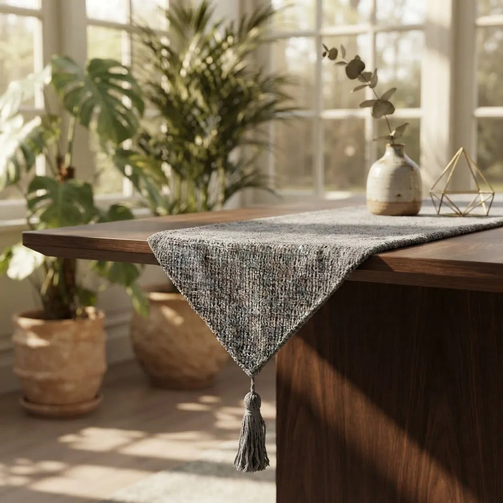 Camino De Mesa Chenille Gris Texturizado 30 × 180cm