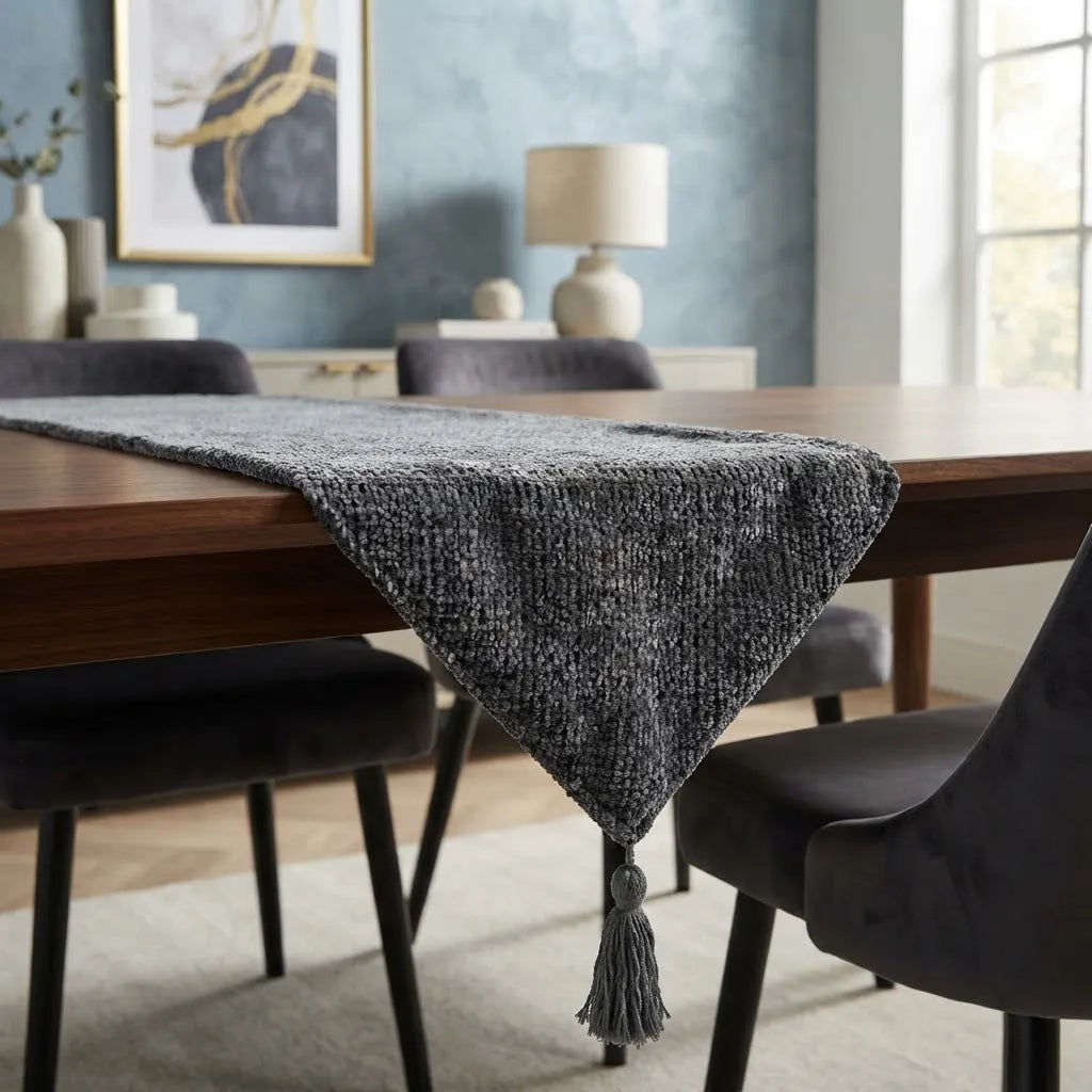 Camino De Mesa Chenille Gris Texturizado 30 × 180cm