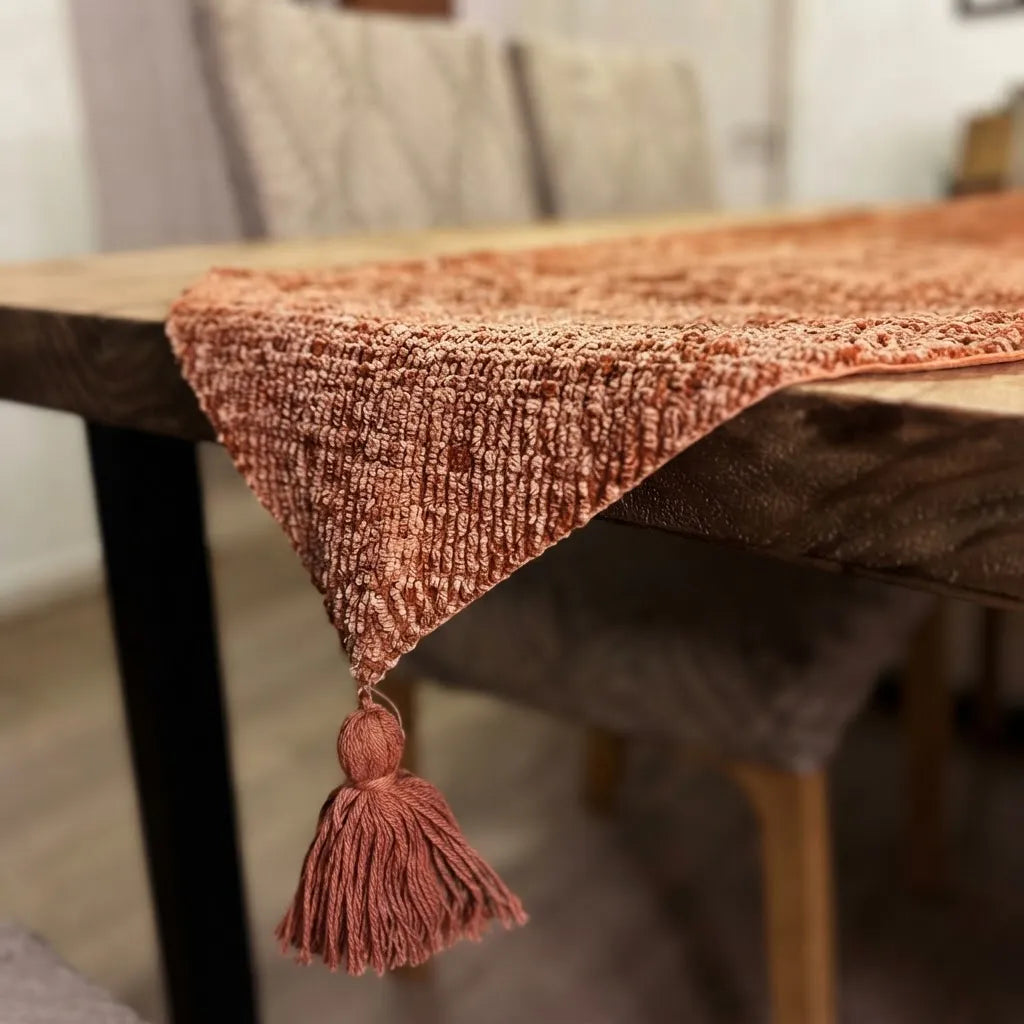 Camino De Mesa Chenille Terracota Texturizado 30 × 180cm