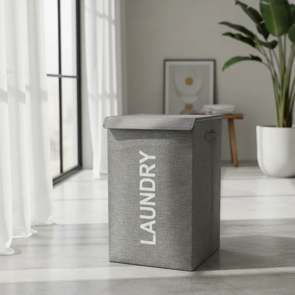 Canasto Organizador Para Ropa Laundry Gris Con Tapa