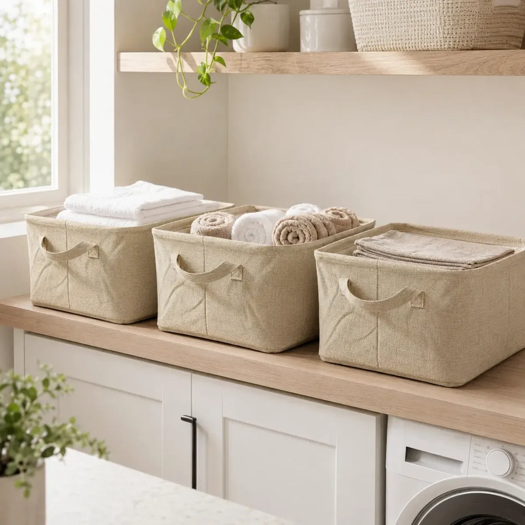 Canasto Organizador Rectangular Beige con Asas