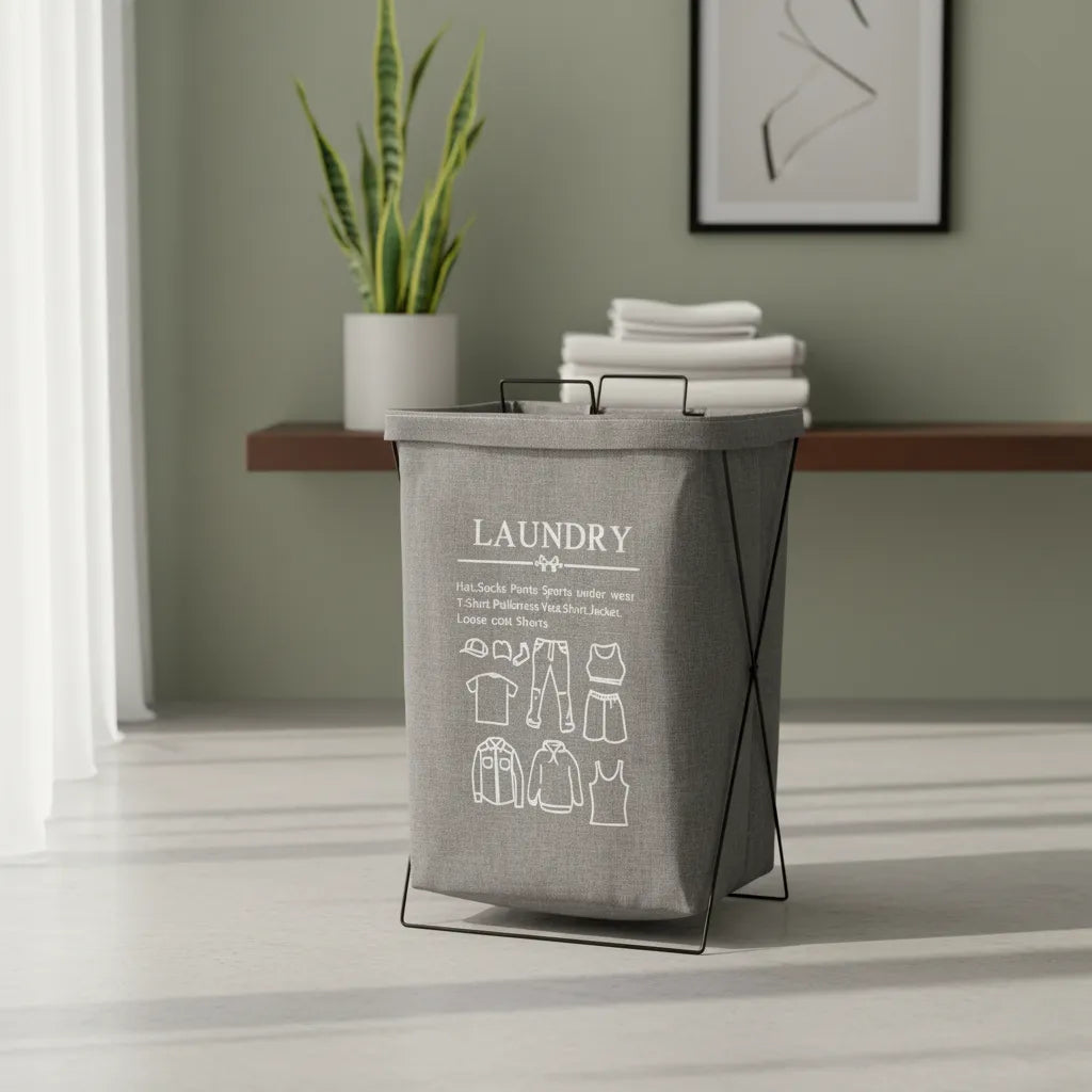 Canasto Para Ropa Laundry Gris Con Estructura Metálica