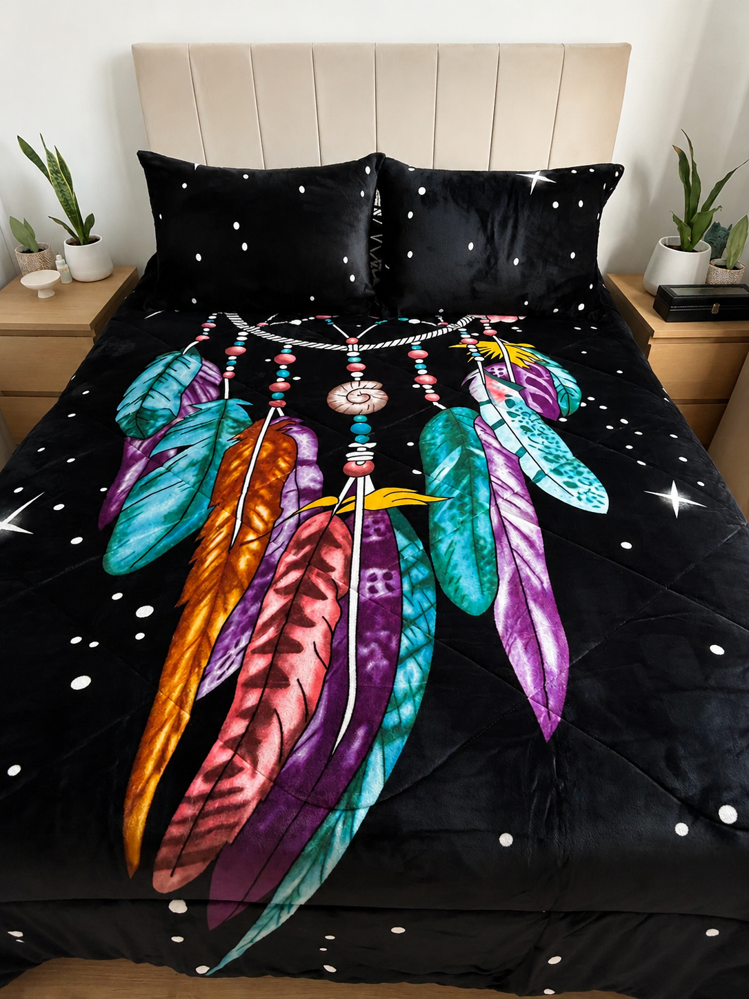 Cubrecama 2 Plazas Polar con Chiporro Atrapasueños turquesa  230x250 cm + 2 Fundas