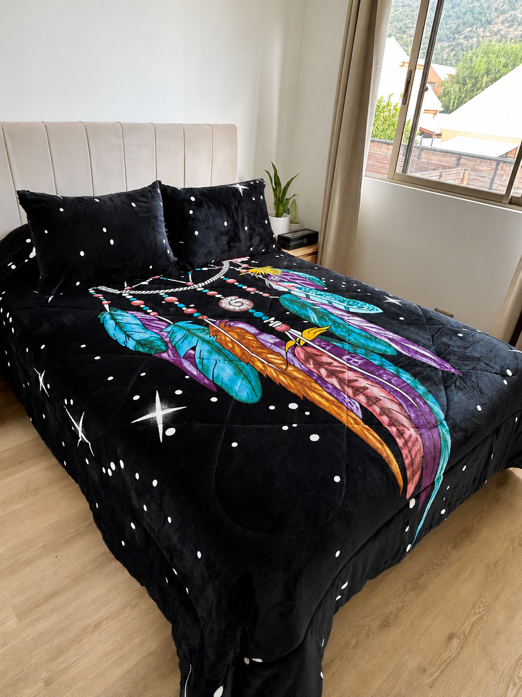 Cubrecama 2 Plazas Polar con Chiporro Atrapasueños turquesa  230x250 cm + 2 Fundas