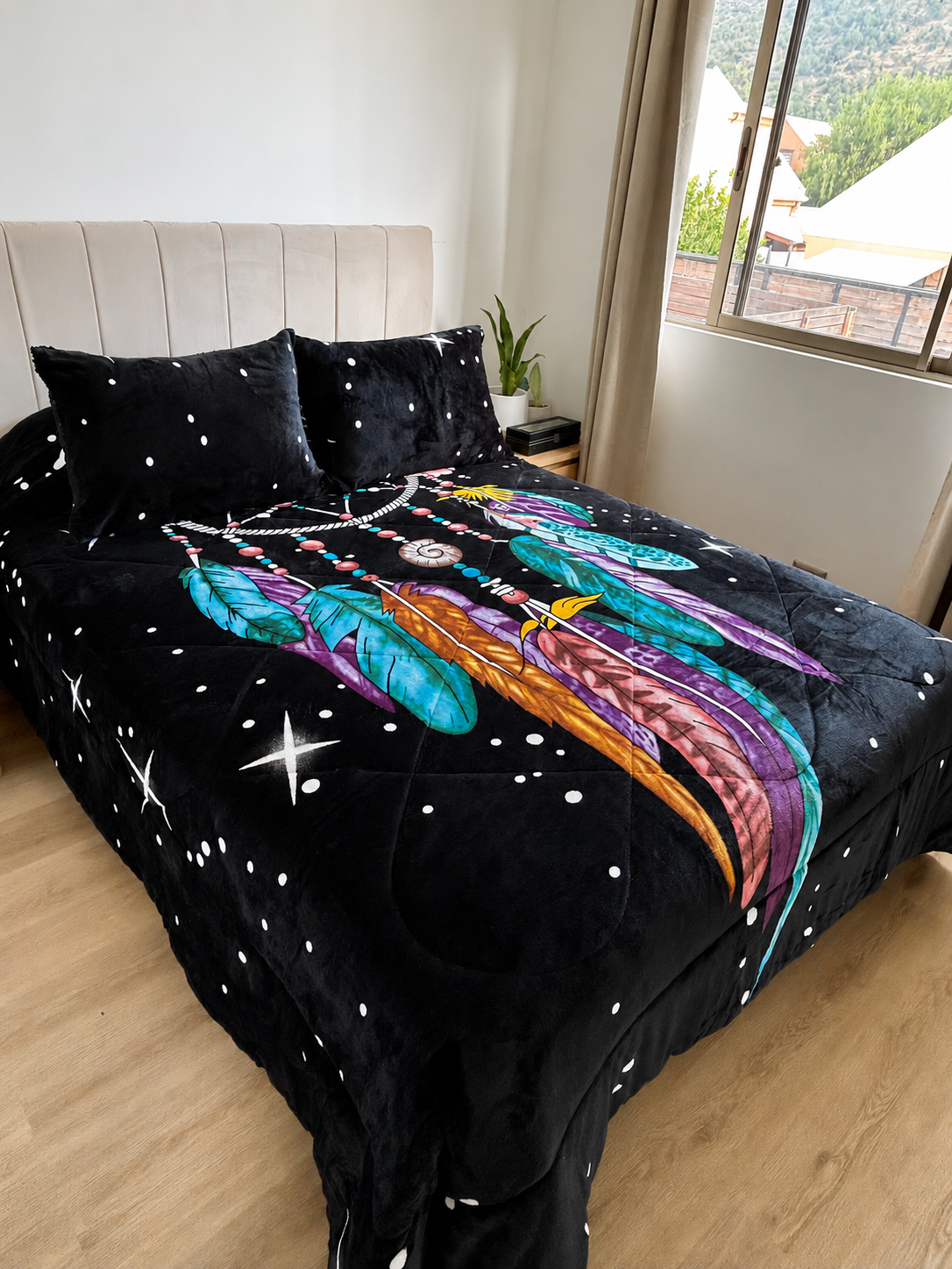 Cubrecama 2 Plazas Polar con Chiporro Atrapasueños turquesa  230x250 cm + 2 Fundas