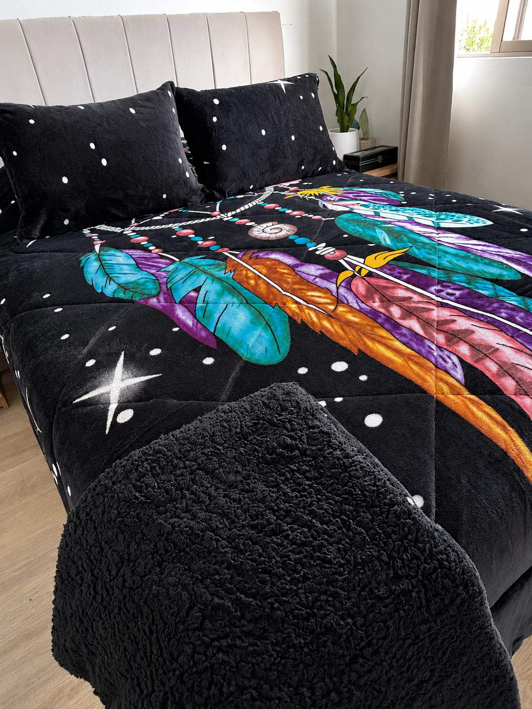 Cubrecama 2 Plazas Polar con Chiporro Atrapasueños turquesa  230x250 cm + 2 Fundas