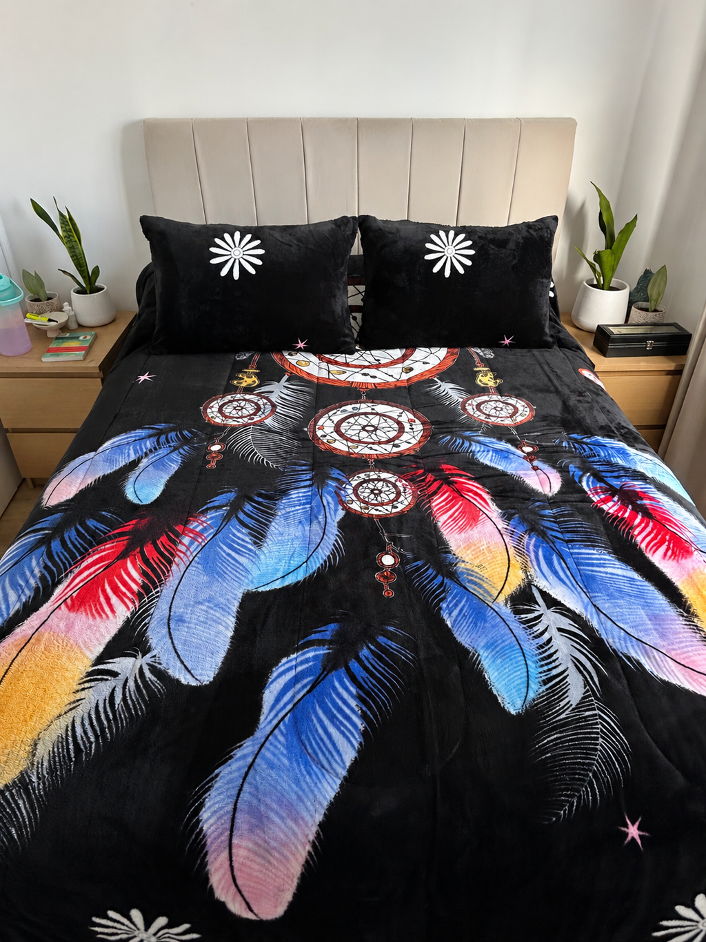 Cubrecama 2 Plazas Polar con Chiporro Atrapasueños azul  230x250 cm + 2 Fundas