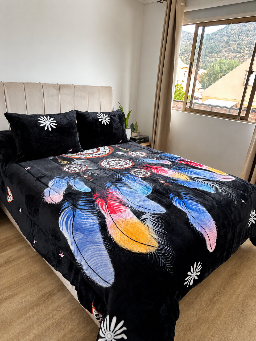 Cubrecama 2 Plazas Polar con Chiporro Atrapasueños azul  230x250 cm + 2 Fundas