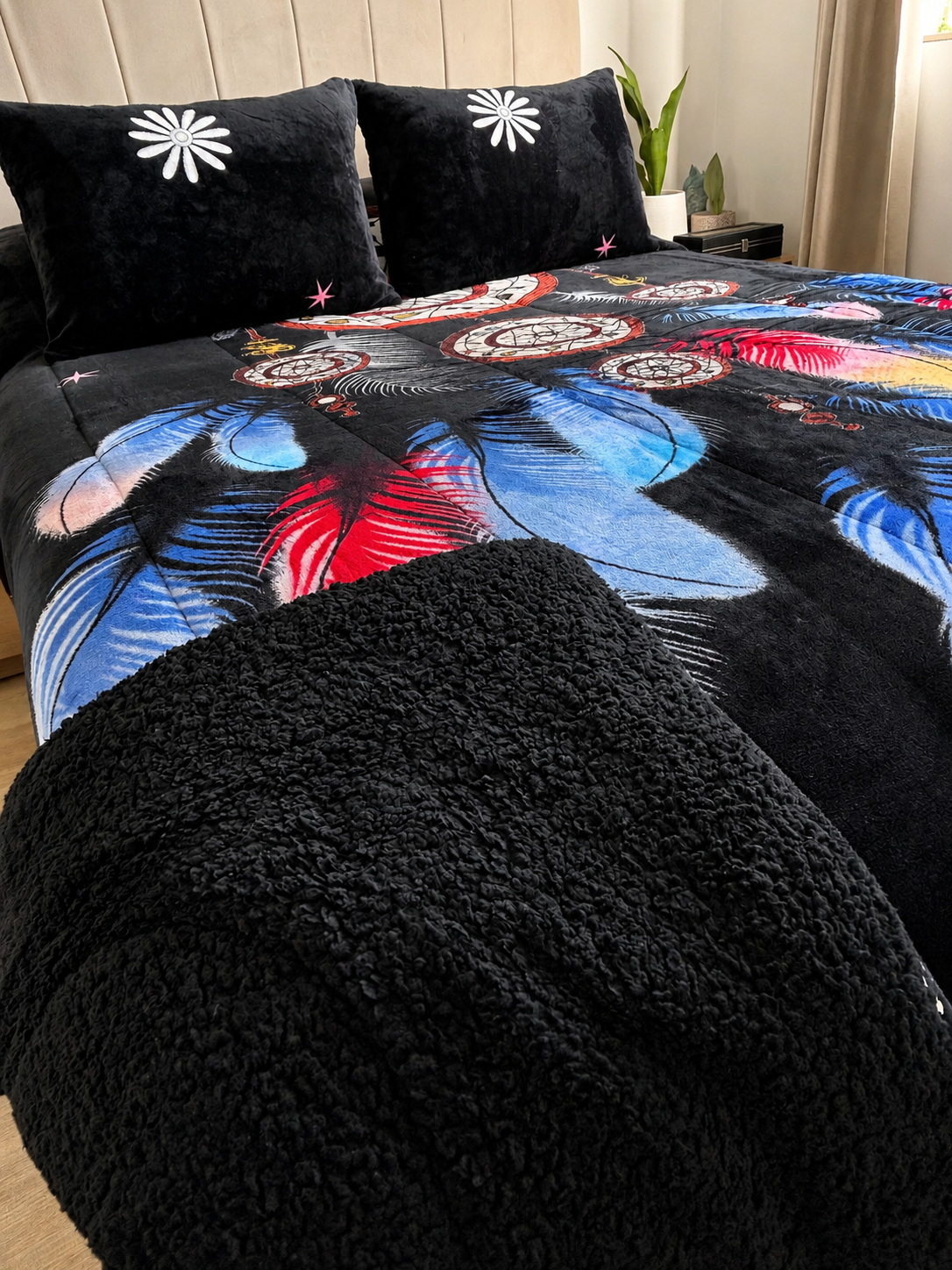 Cubrecama 2 Plazas Polar con Chiporro Atrapasueños azul  230x250 cm + 2 Fundas