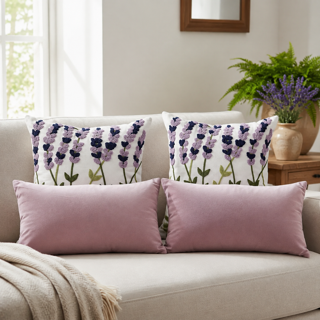 Set De 4 Cojines Decorativos Jardín Lavanda Rosé