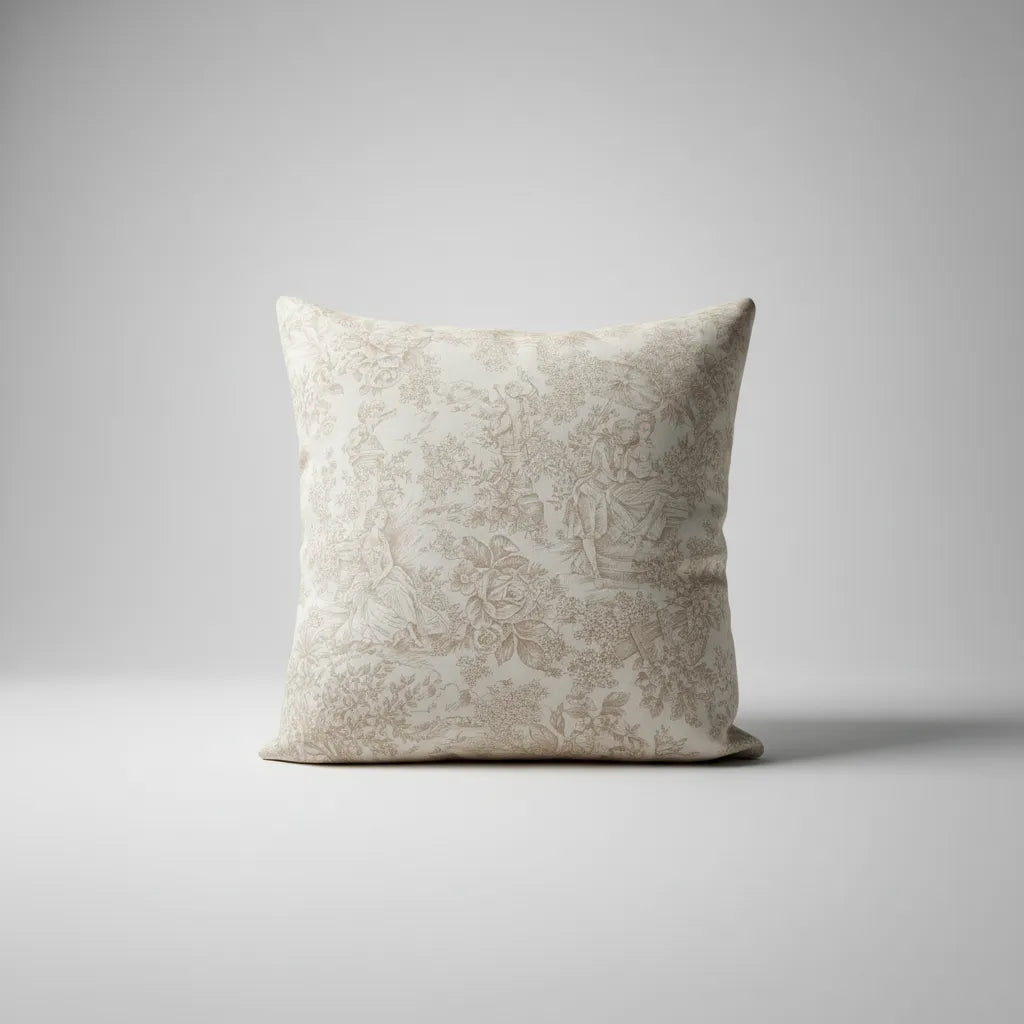 Cojín 60x60 cm Toile de Jouy “Jardín Francés Beige” | Estilo Clásico & Elegante