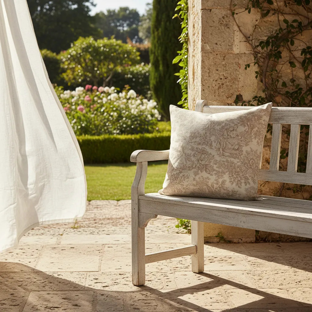 Cojín 60x60 cm Toile de Jouy “Jardín Francés Beige” | Estilo Clásico & Elegante