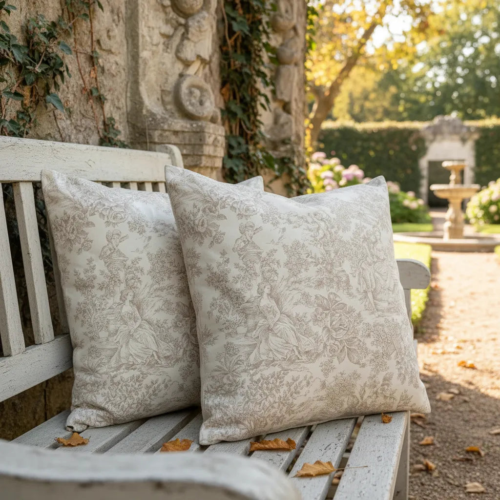 Cojín 60x60 cm Toile de Jouy “Jardín Francés Beige” | Estilo Clásico & Elegante