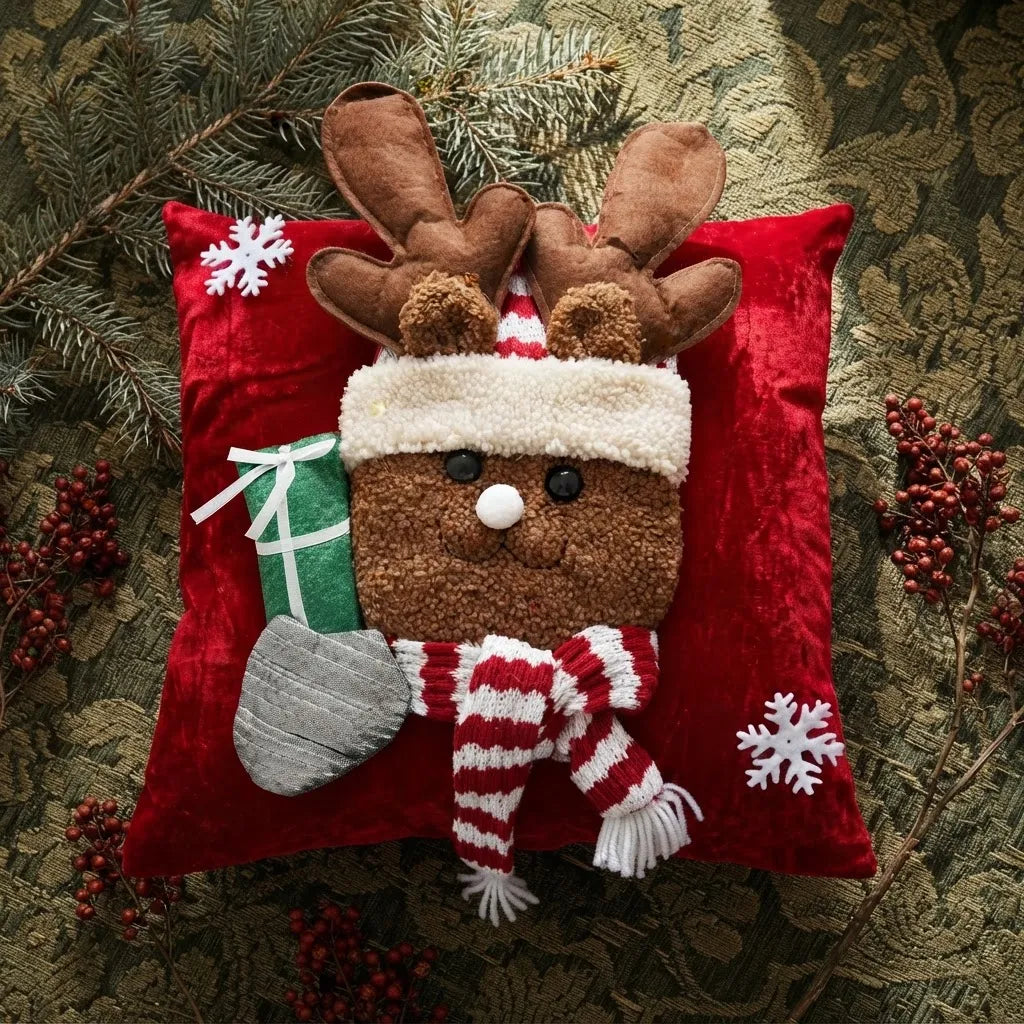 Funda de Cojín Navideño Con Reno 3d Rojo 45 × 45 Cm