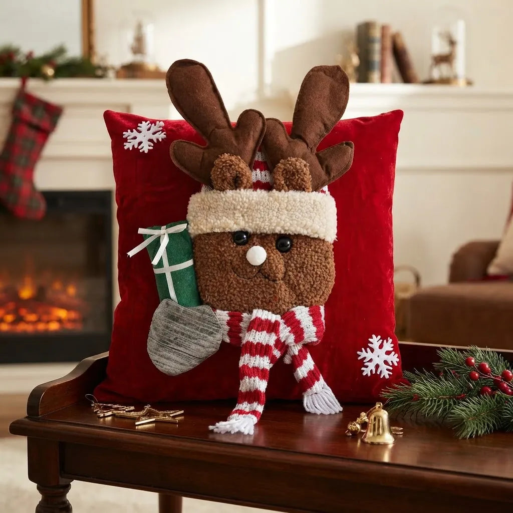 Funda de Cojín Navideño Con Reno 3d Rojo 45 × 45 Cm
