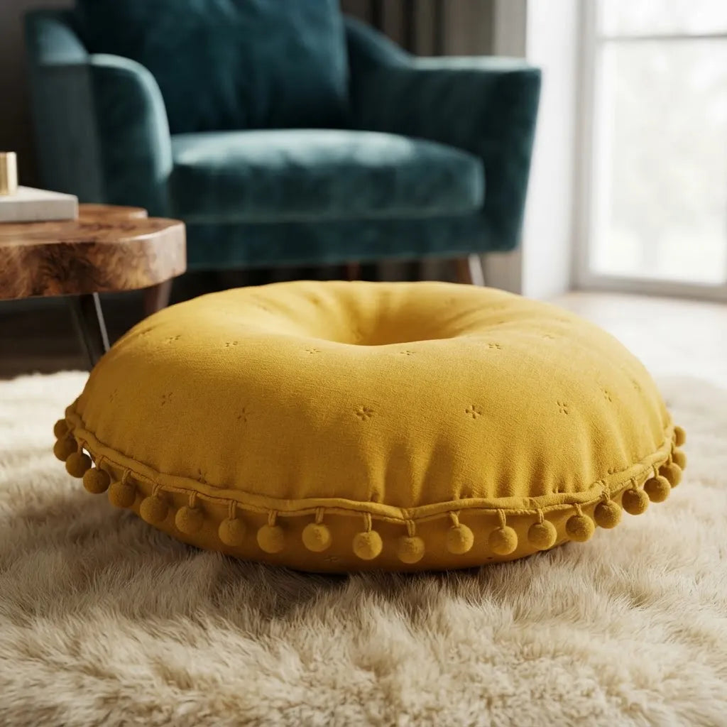 Cojín Redondo Pom Pom 44 cm · Suave y Decorativo
