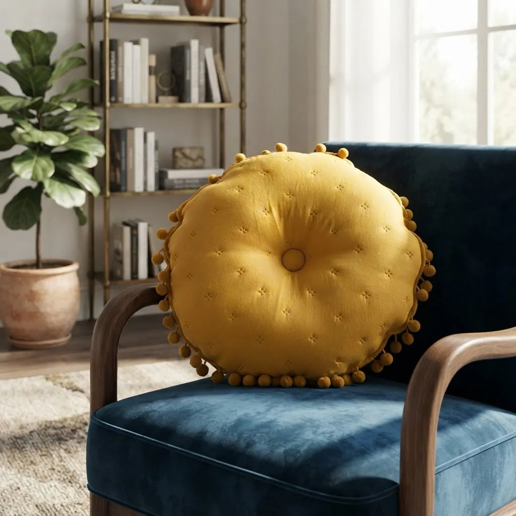 Cojín Redondo Pom Pom 44 cm · Suave y Decorativo
