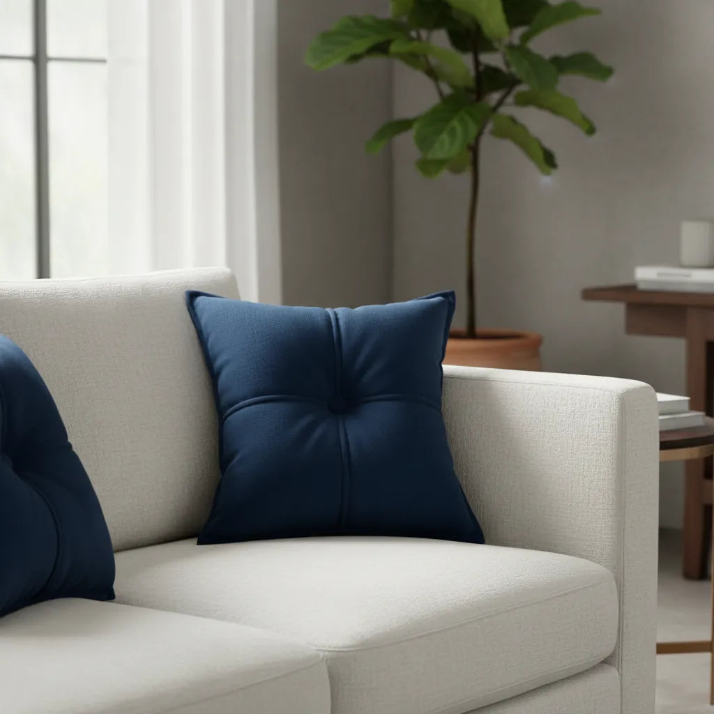 Cojín Decorativo Capitoné Azul Marino – 43 × 43 cm