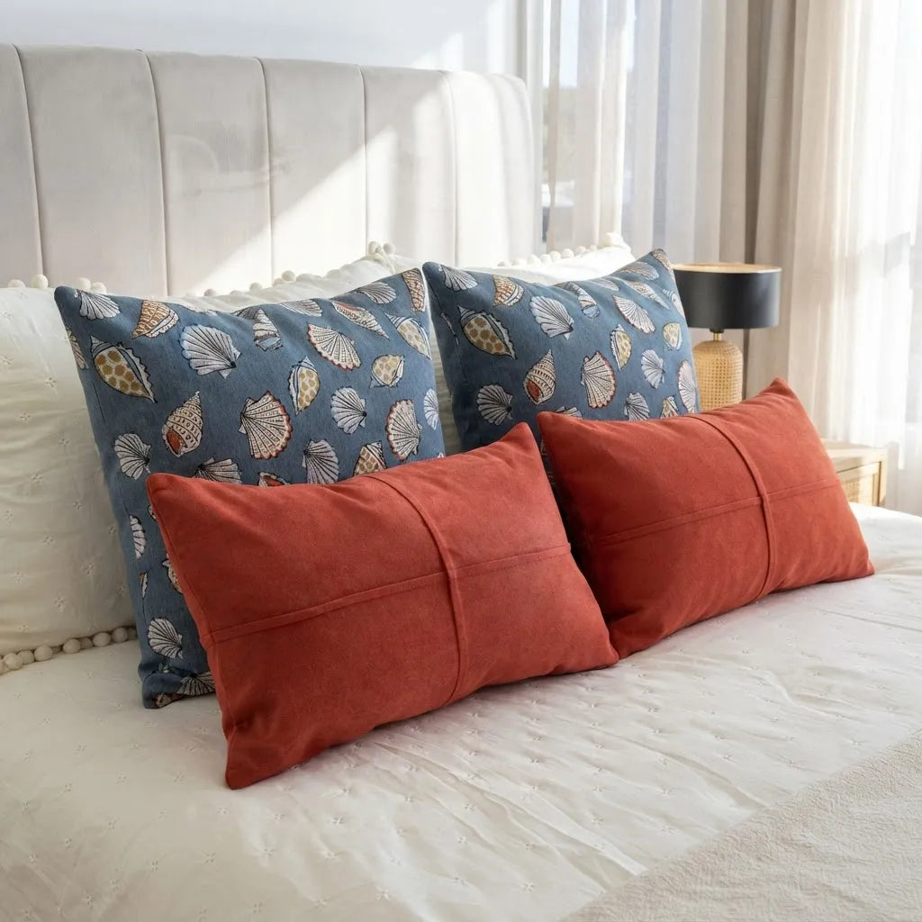 Set de 4 Cojines Decorativos · Conchas del Mar y Coral