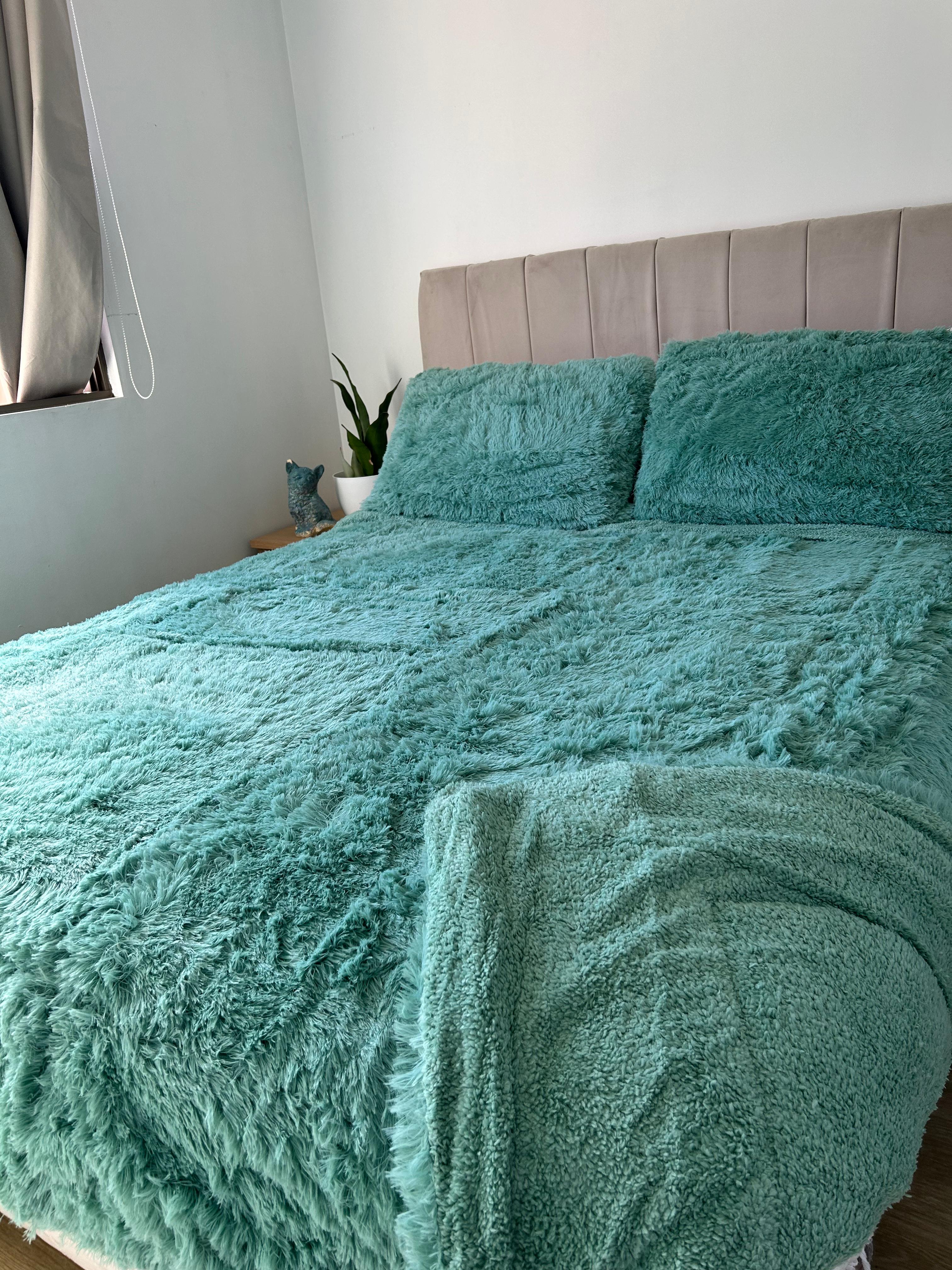 Cubrecama Sherpa 2 Plazas verde agua | Extra Suave