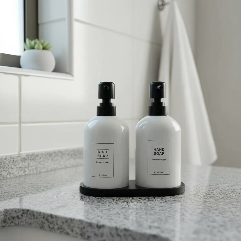 Set Dispensadores De Jabón Y Lavalozas Con Bandeja | Blanco