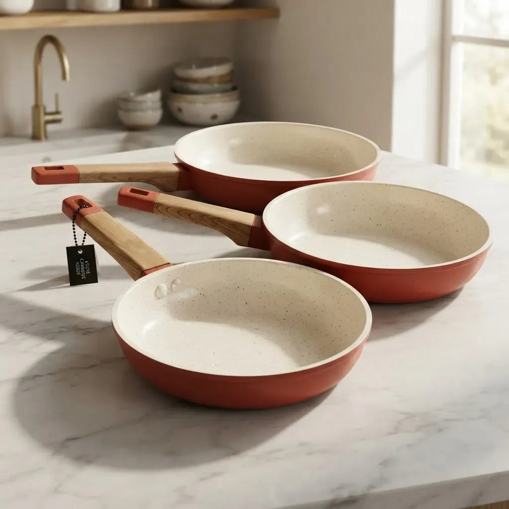 Set de 3 Sartenes Antiadherentes Cerámicos 20, 24 y 28 cm Terracota