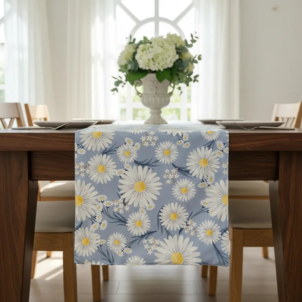 Camino de mesa repelente | margaritas - celeste
