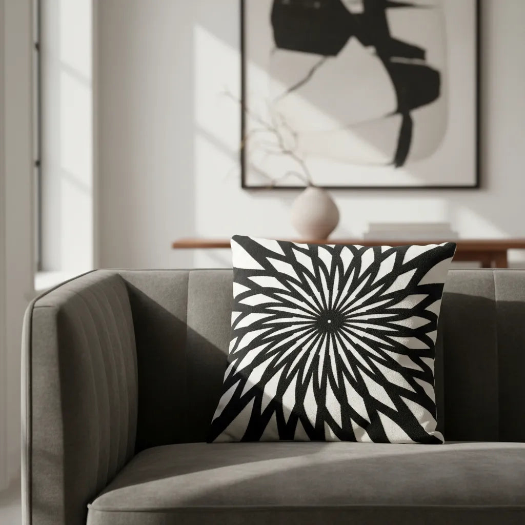 Fundas de cojines bordadas, diseño en negro.