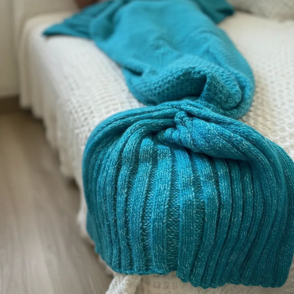 Manta Tejida Estilo Sirena XL | Suave, Cálida y Decorativa - Turquesa