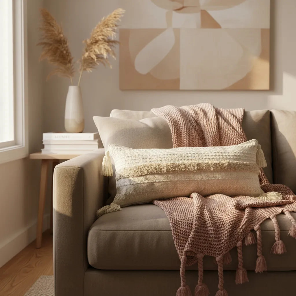 Cojín Bohemio Texturado 30 × 70 cm – Crema & Beige