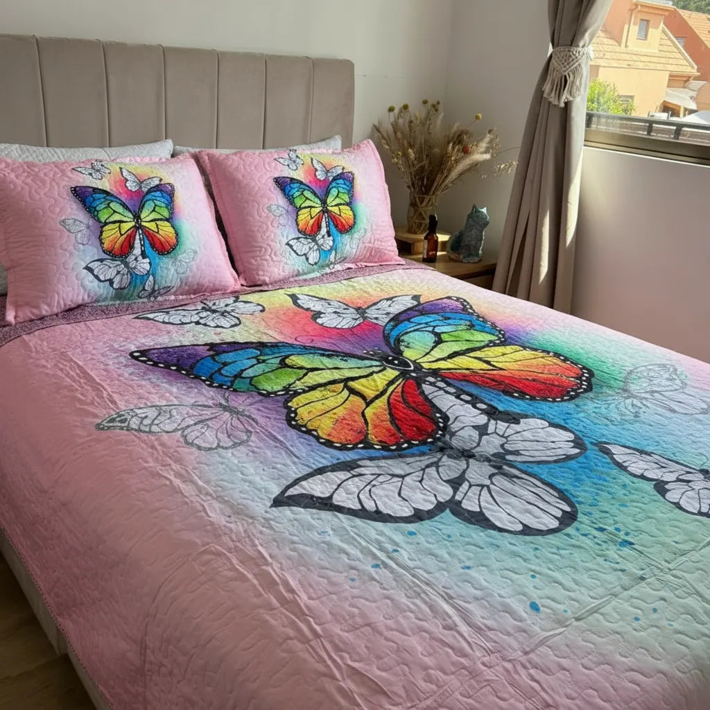 Cubrecamas 2 plazas  con diseño mariposa